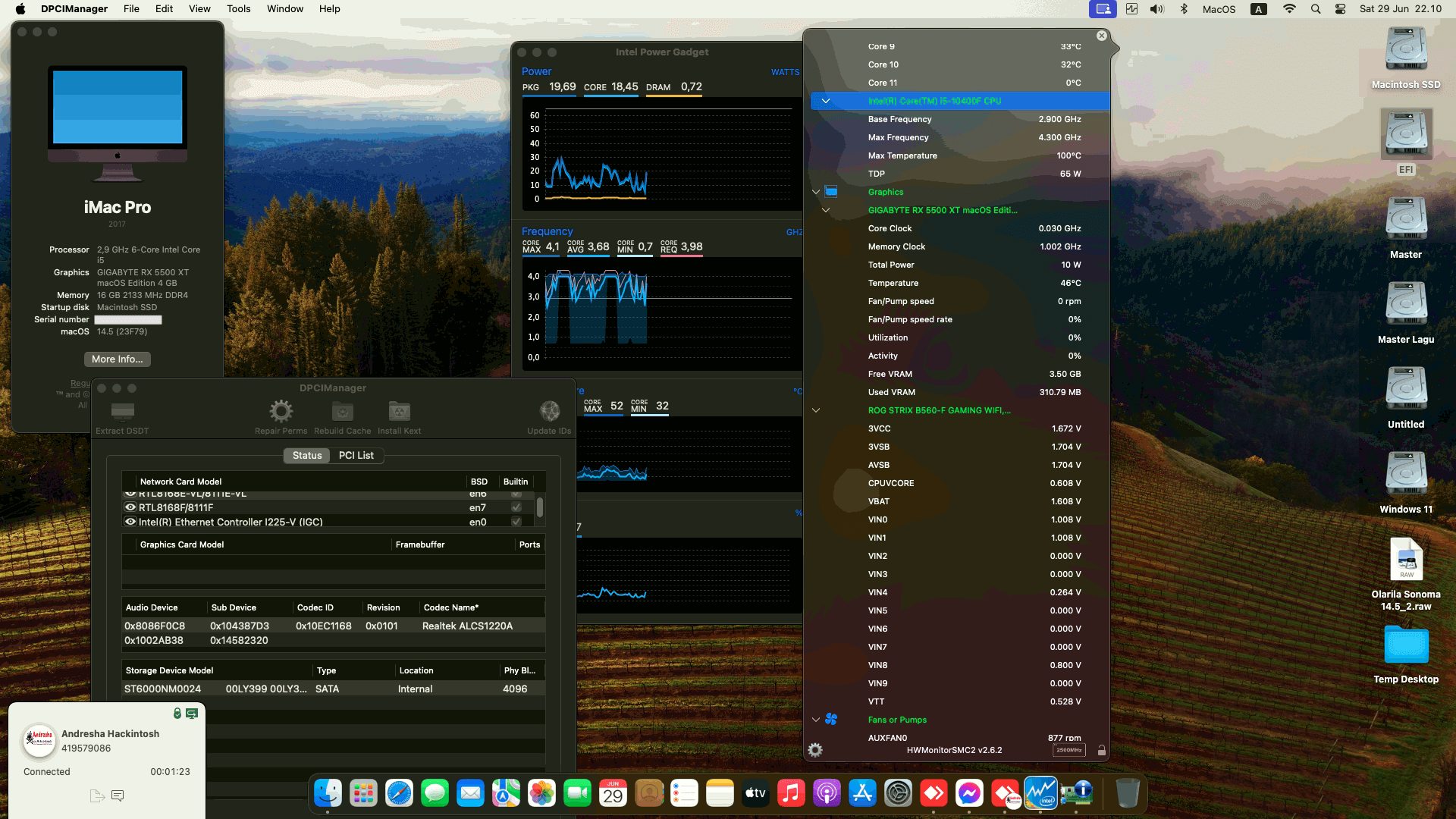 Success Hackintosh macOS Sonoma 14.5 Build 23F79 in Asus ROG Strix B560-F Gaming Wifi + Intel Core i5 10400F + Gigabyte RX 5500 XT